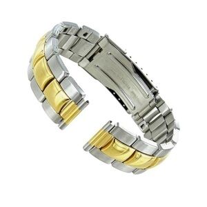 NIB Milano 18mm Hirsch Two Tone Gold Center Stainless Steel Security Clasp Band
